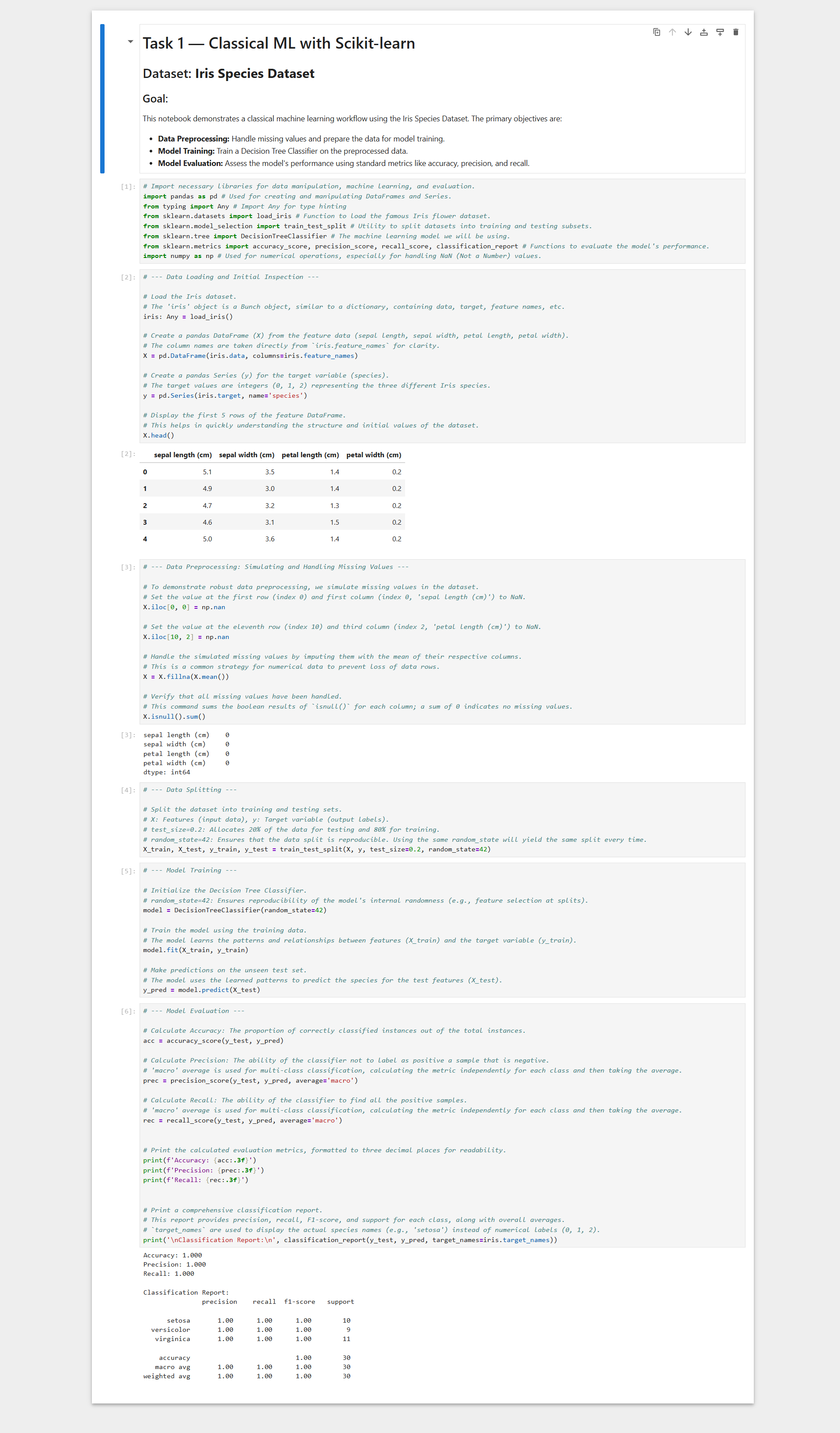 Iris classification report